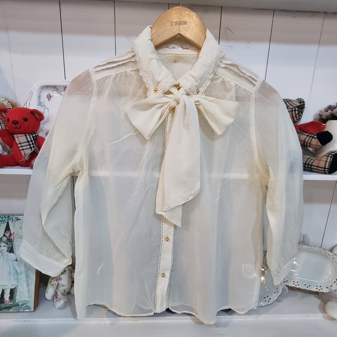 도트 시스루 리본 블라우스 상품이미지3