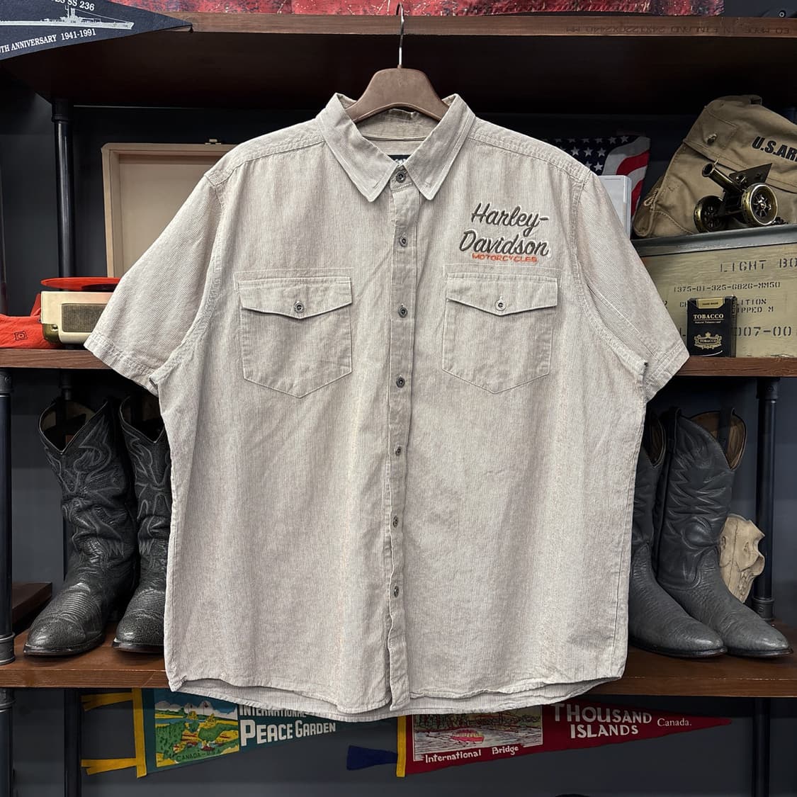 할리데이비슨 팻보이 엠브로이드 스트라이프 워크셔츠 N1155 상품이미지1
