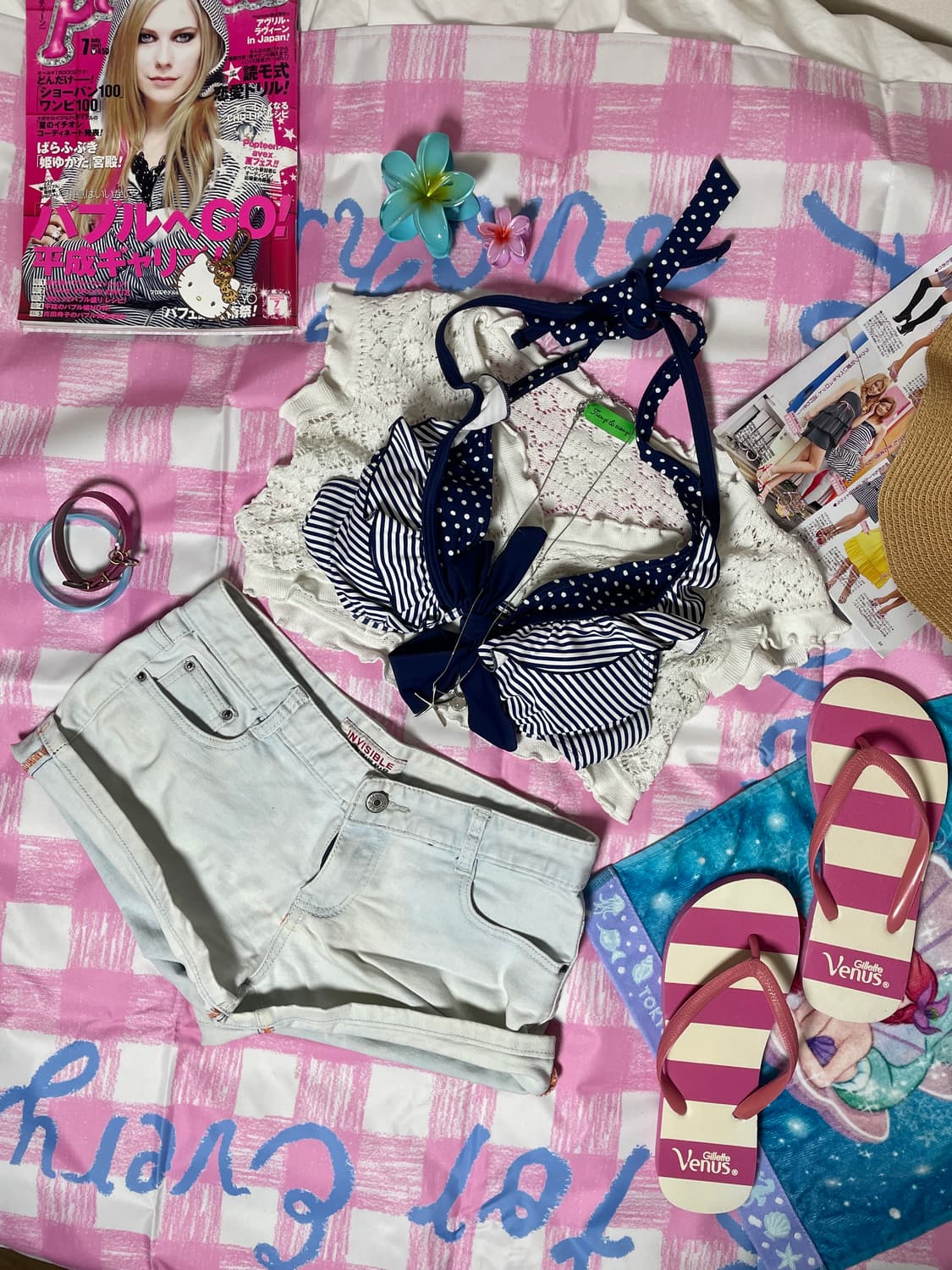 Set) 네이비 스트라이프 도트 비키니 세트(3pcs) 상품이미지2