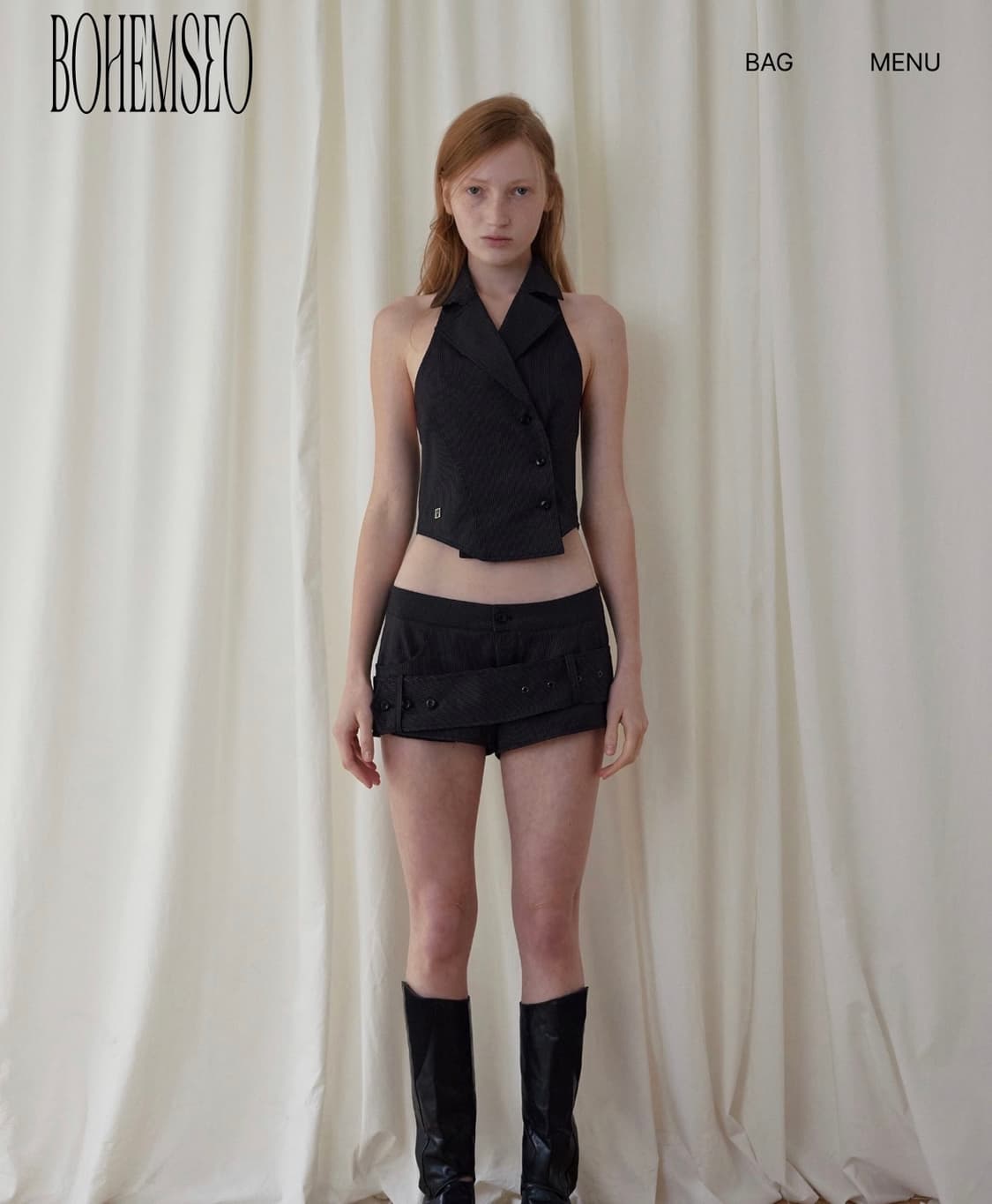 HALTER BUTTON VEST, STRIPE BLACK 상품이미지1