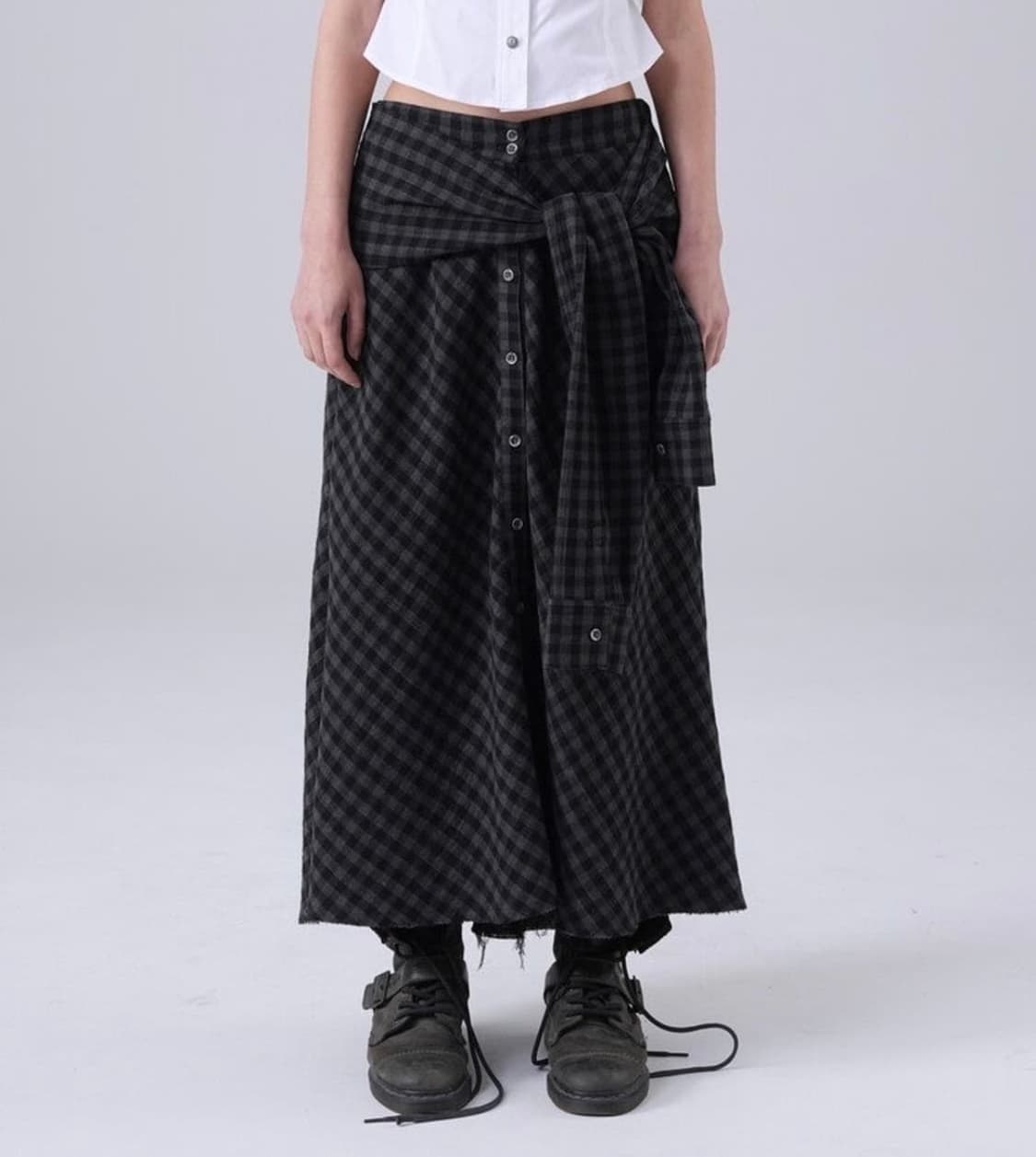 탠스댄스 체크 스커트 차콜 상품이미지1