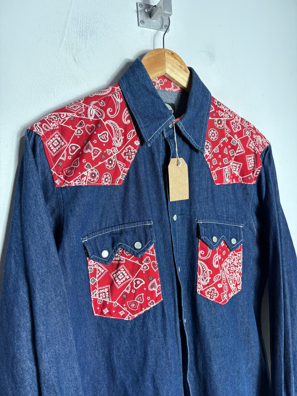 Prms 페이즐리 패턴 웨스턴 진청 데님 셔츠 상품이미지3