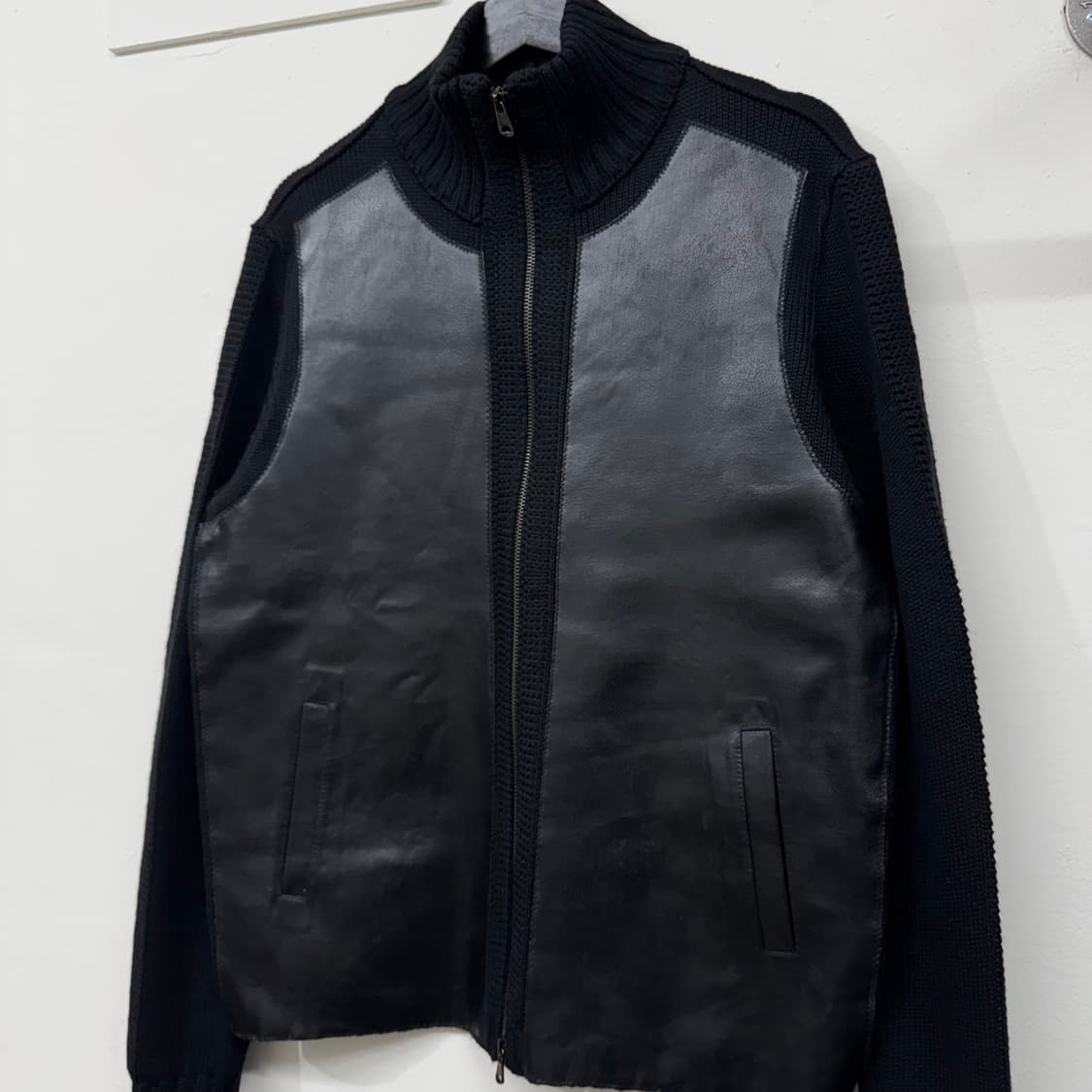 90s 엠포리오 아르마니 pvc 레더 니트 집업 상품이미지3