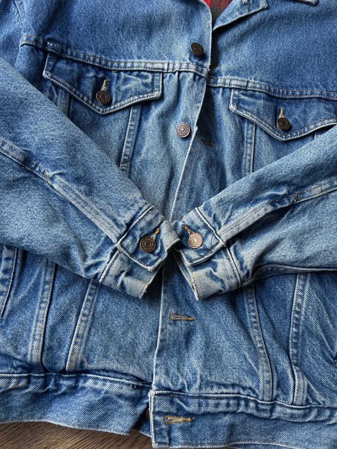 [S]90's USA 빈티지 버팔로 체크 라이닝 데님 트러커 자켓 상품이미지4