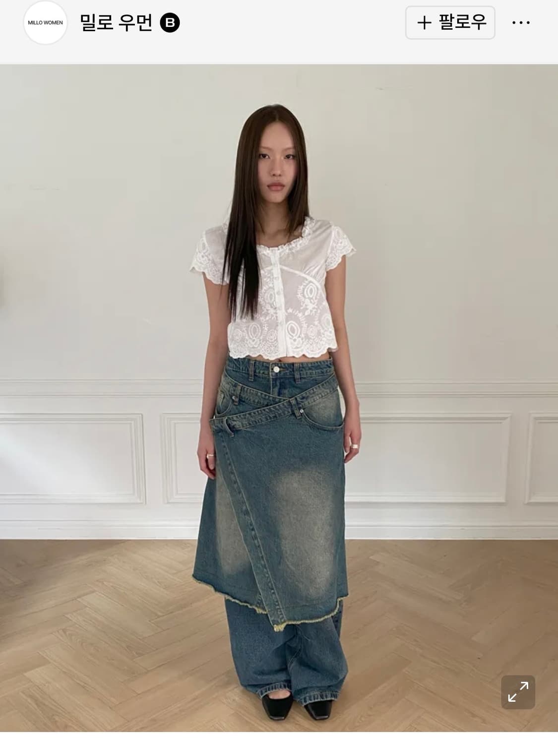 밀로 우먼 데님 미디 랩 스커트 s 상품이미지2