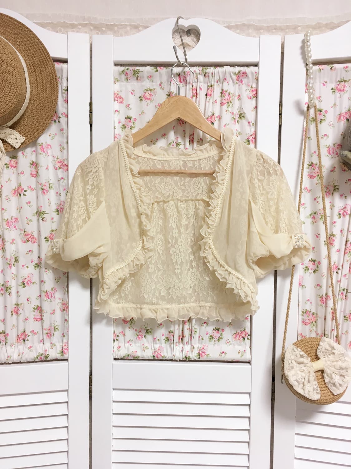 빈티지 엑시즈팜 로즈 레이스 볼레로 상품이미지1