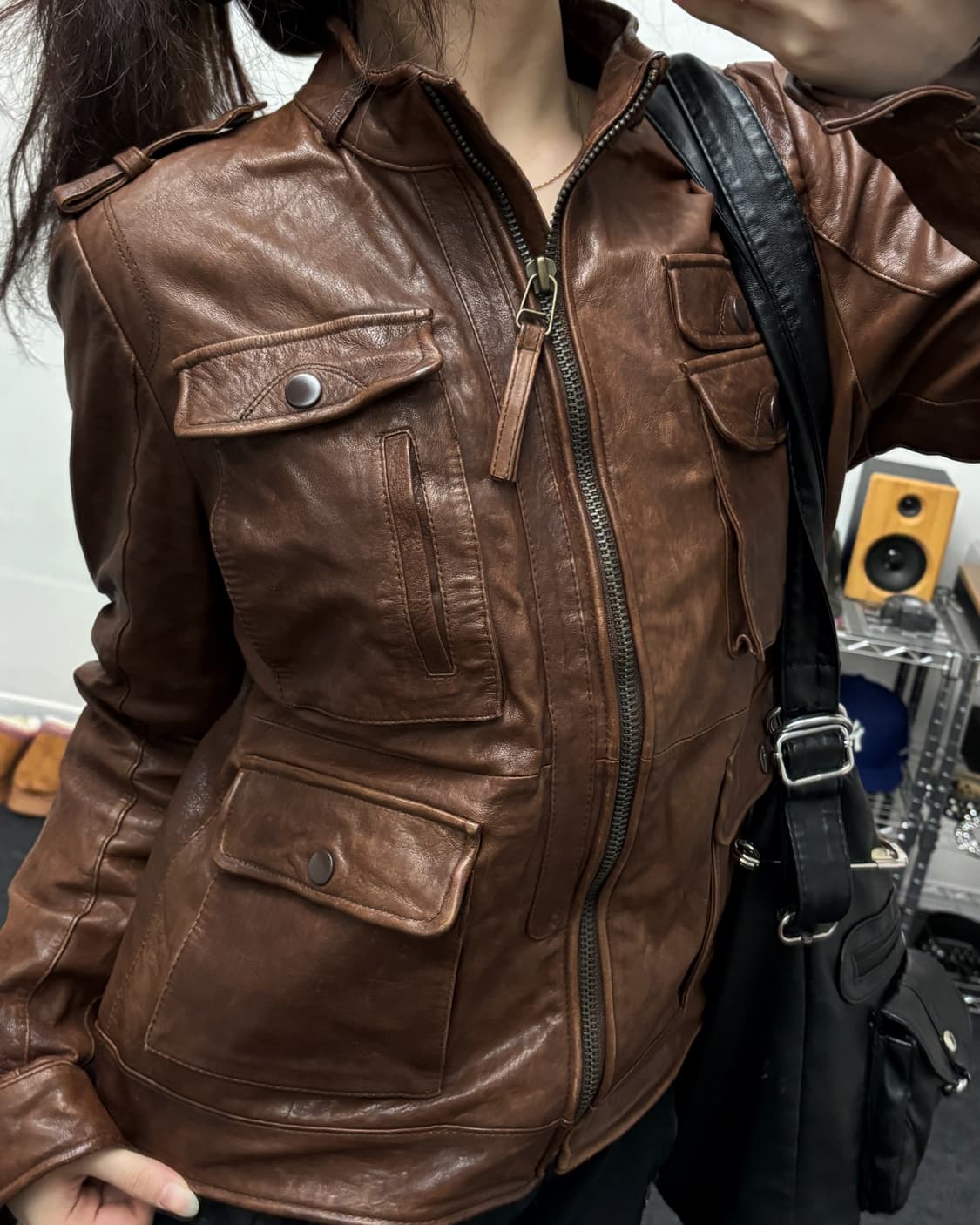 올드 빈티지 멀티 포켓 브라운 레더 자켓 상품이미지3