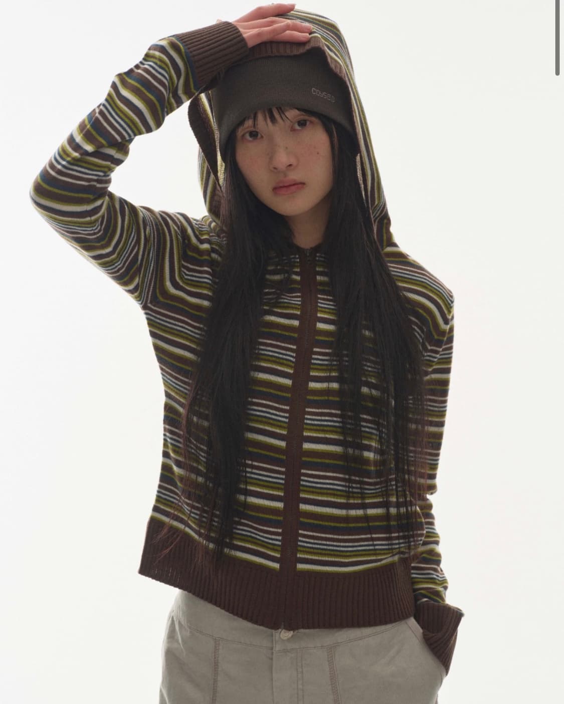 코이세이오 소프트 니트 집업 스트라이프 상품이미지1