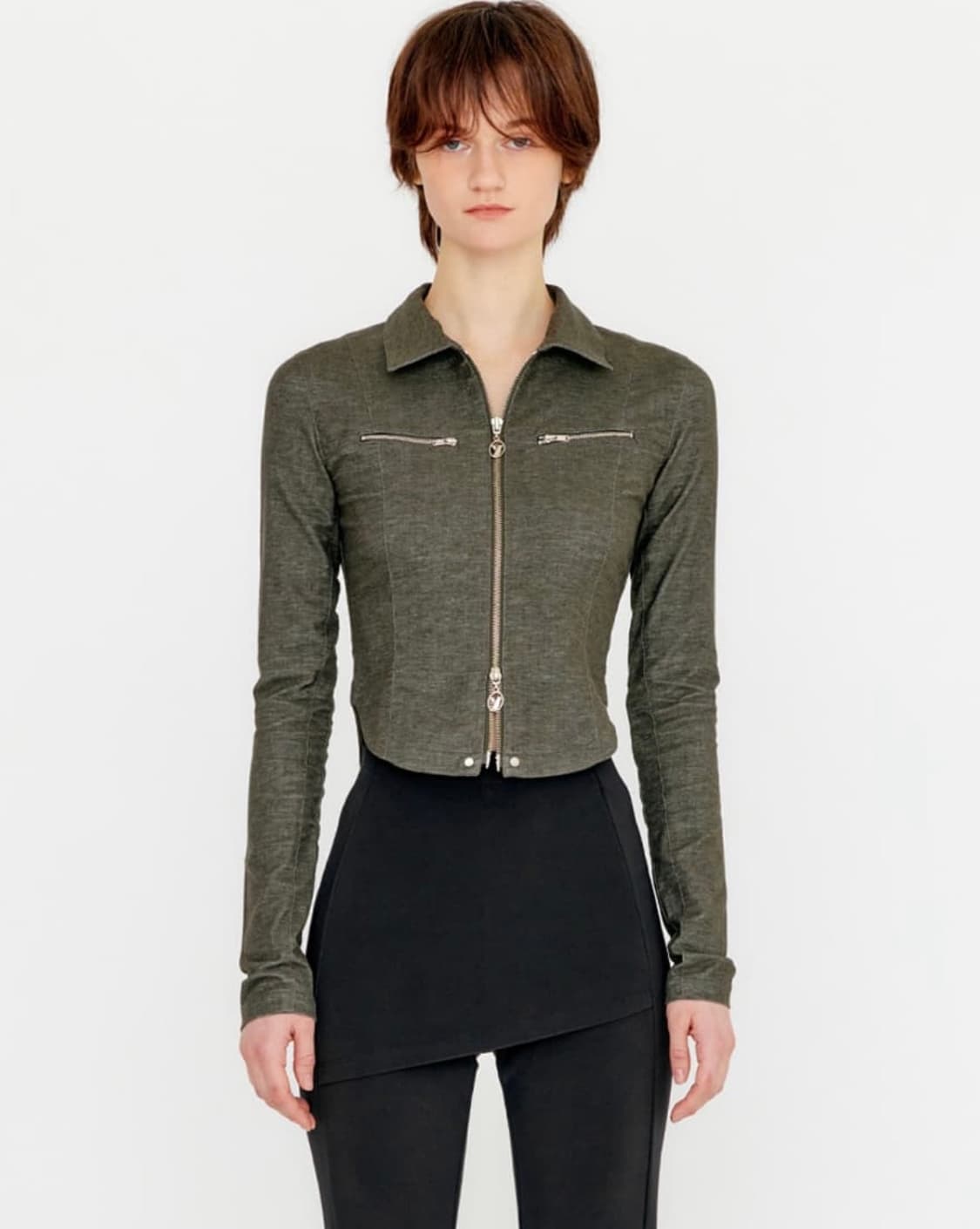 yuse 데님 투웨이 집업 셔츠 카키 상품이미지1