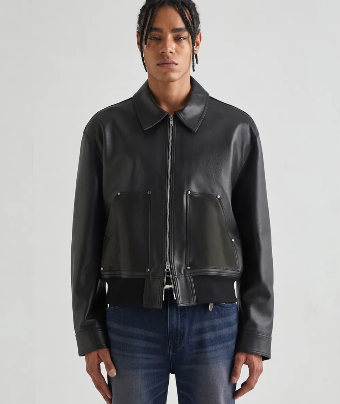 [M] 로파이 바이커 레더 자켓 블랙 상품이미지1