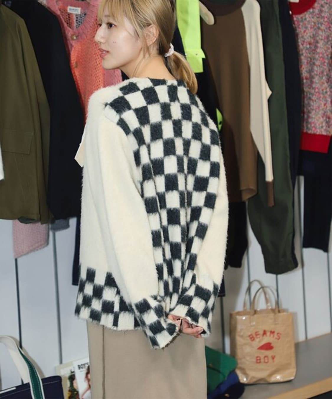 BEAMS BOY Checkered Cardigan 상품이미지4