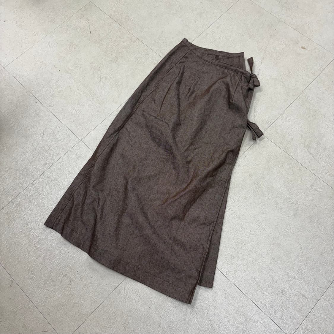 빈티지 브라운 데님 랩 스커트 상품이미지1