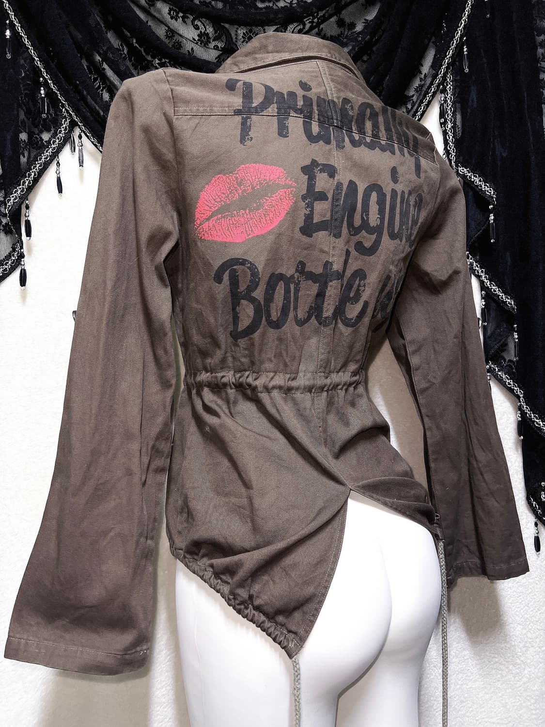 y2k 와투케 갸루 펑크 d.i.a 다이아깔 스트링 트임 견장 야상자켓 상품이미지1