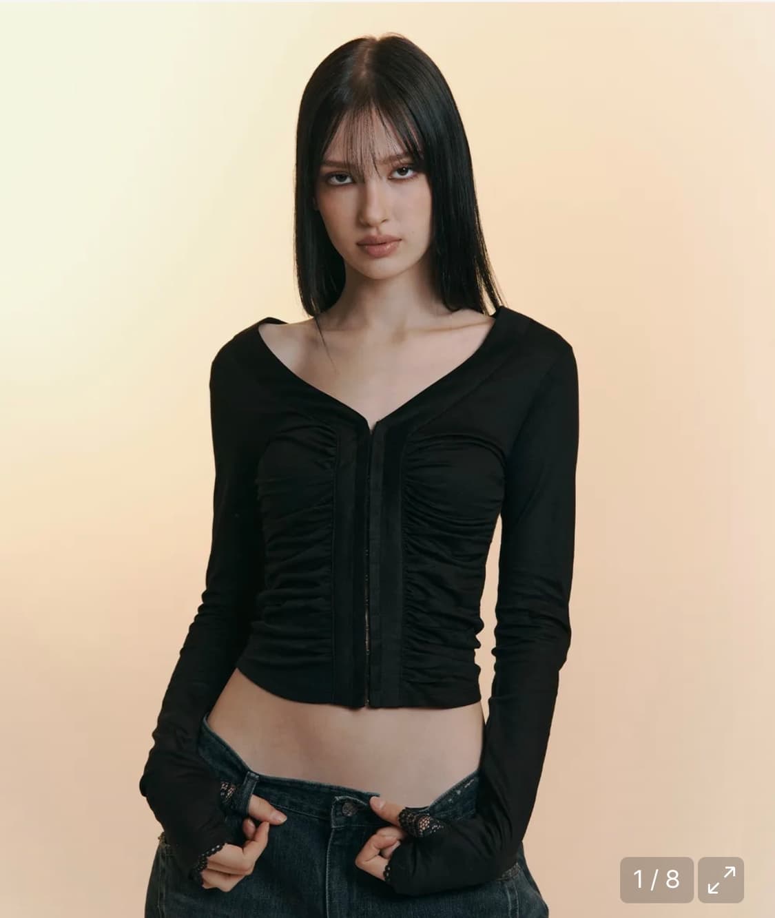 Candela Hooked Shirring Long Sleeve Top 상품이미지2