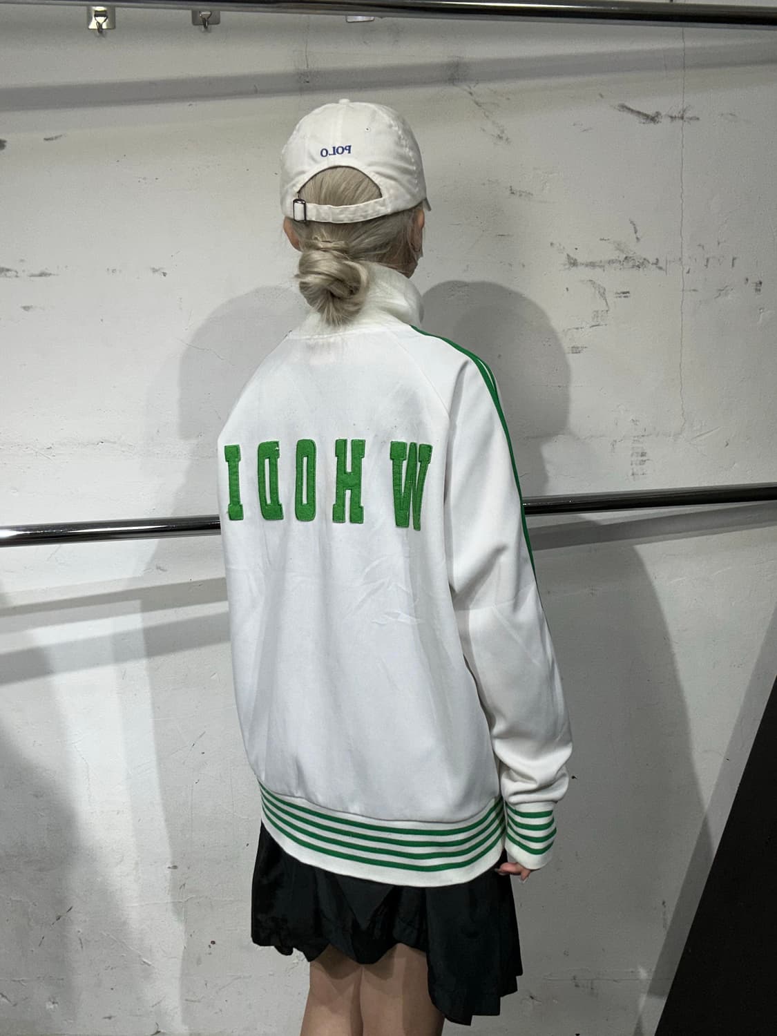일본 빈티지 화이트 그린 스포티 오버핏 트랙탑 져지 L 상품이미지3