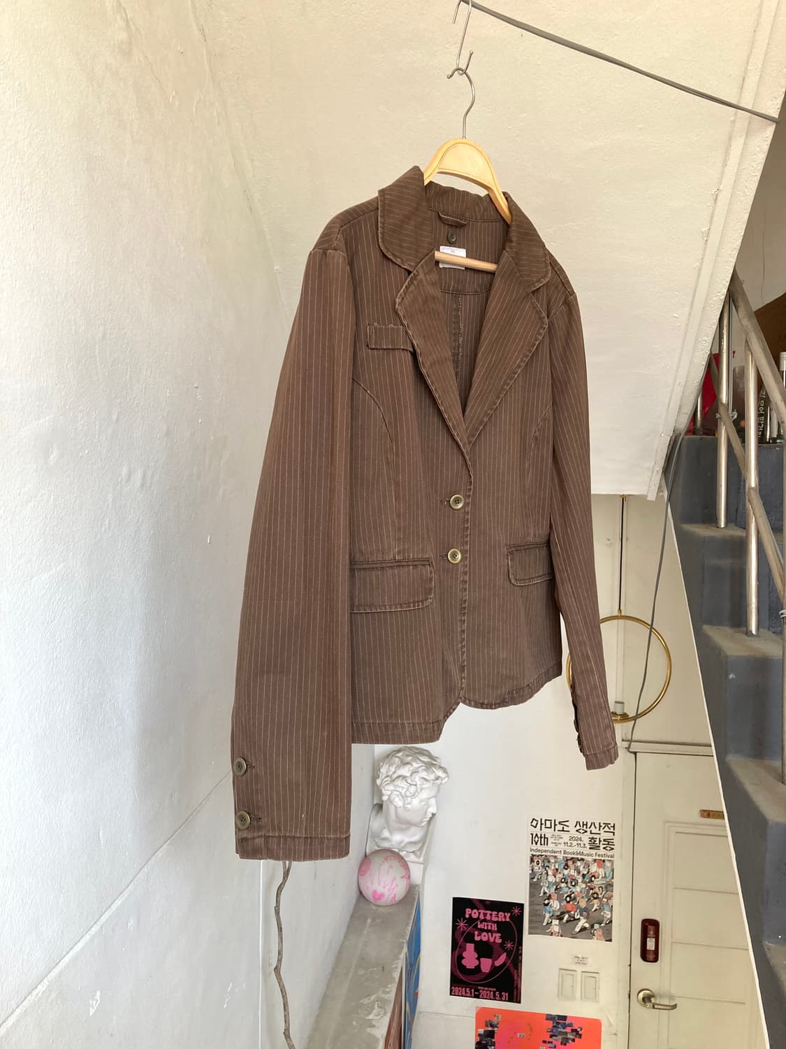 y2k 브라운 스트라이프 자켓 상품이미지4