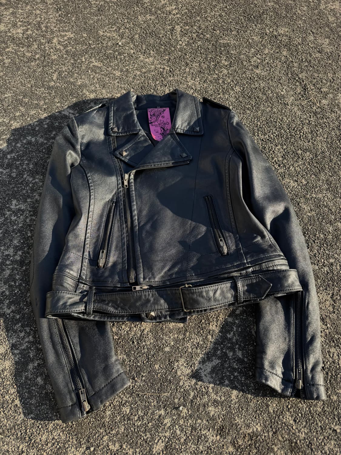 Black Cropped Leather Biker Jacket 상품이미지2