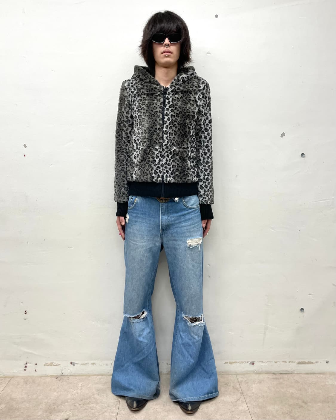 Grey Leopard Fur Reversible Hooded Zip-U 상품이미지5