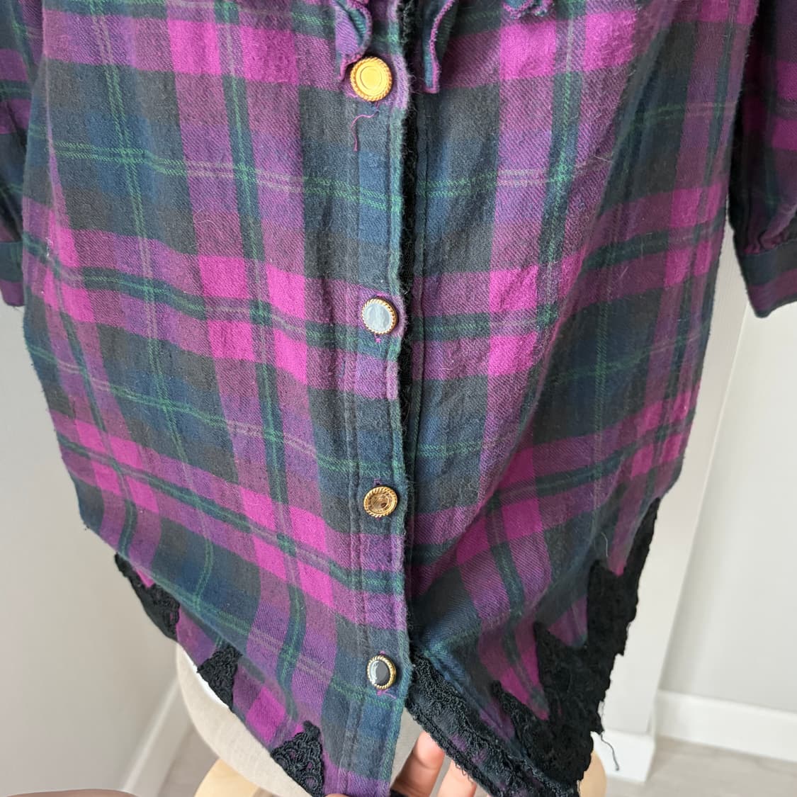 axesfemme 갸루 Plum Ruffle Plaid Blouse 상품이미지5