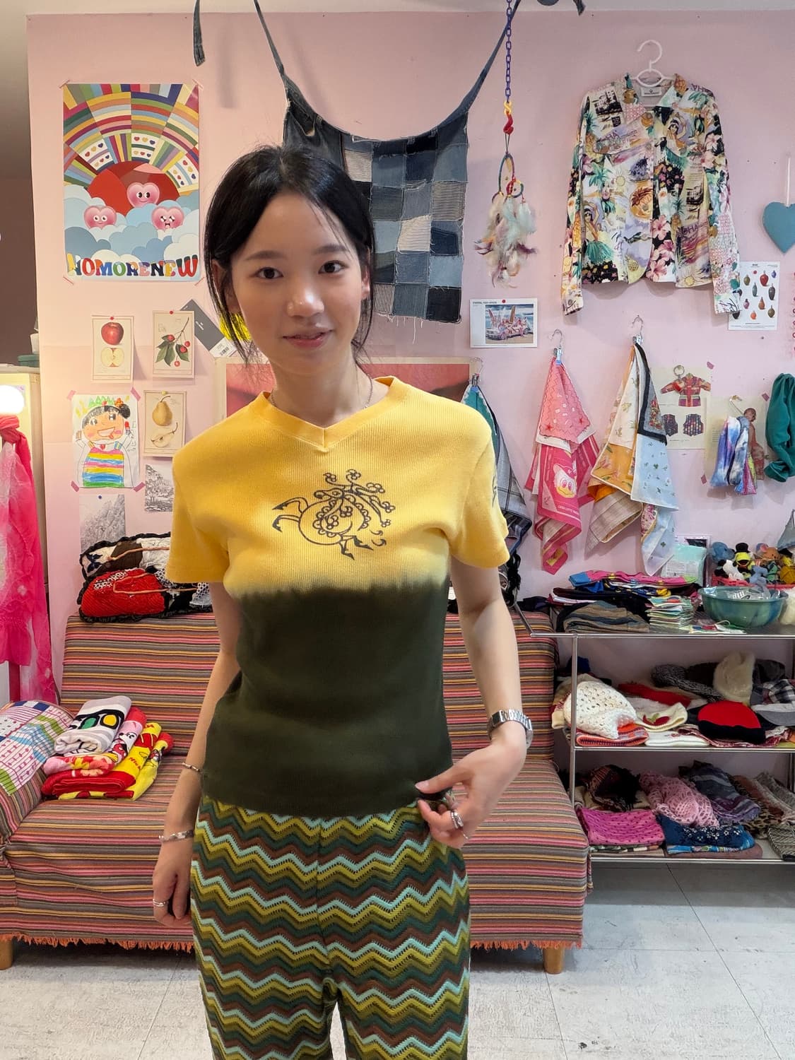 옴 타이다이 배색 골지 프린팅 빈티지 반팔 상품이미지9