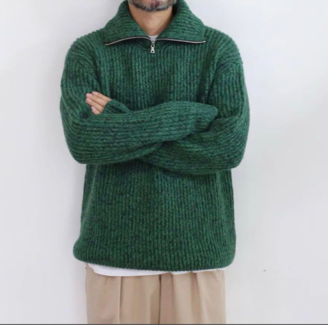 AURALEE 울 베이비 알파카 그린 니트 집업 상품이미지4