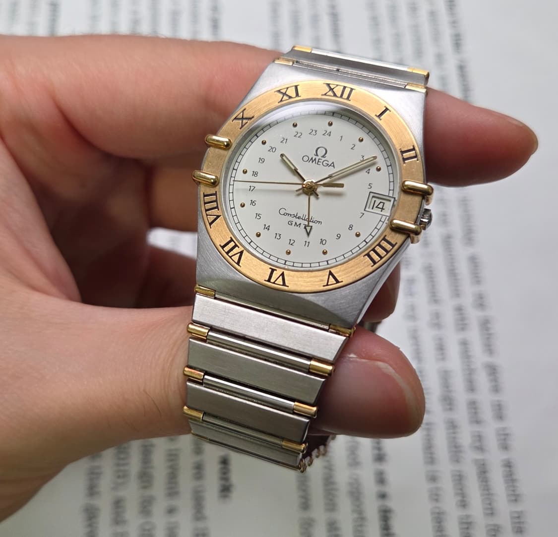레어] 빈티지 오메가 컨스틸레이션 GMT 화이트판 콤비 하프바 남성용 상품이미지3