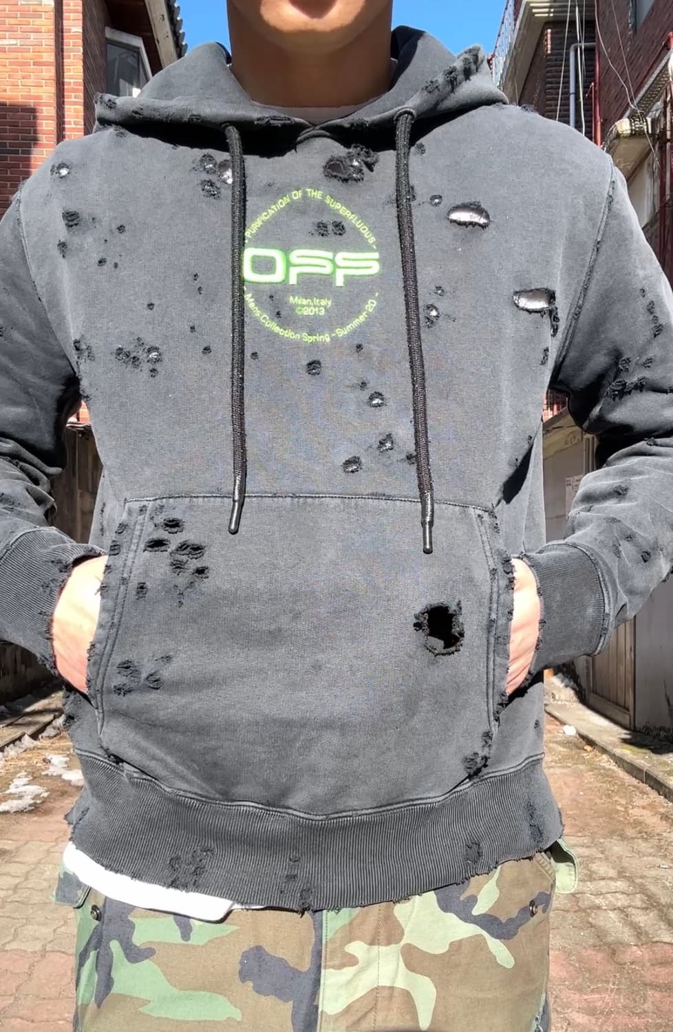 20ss 오프화이트 디스트레스드 페이딩 핸드사인 빈티지 후드 상품이미지6