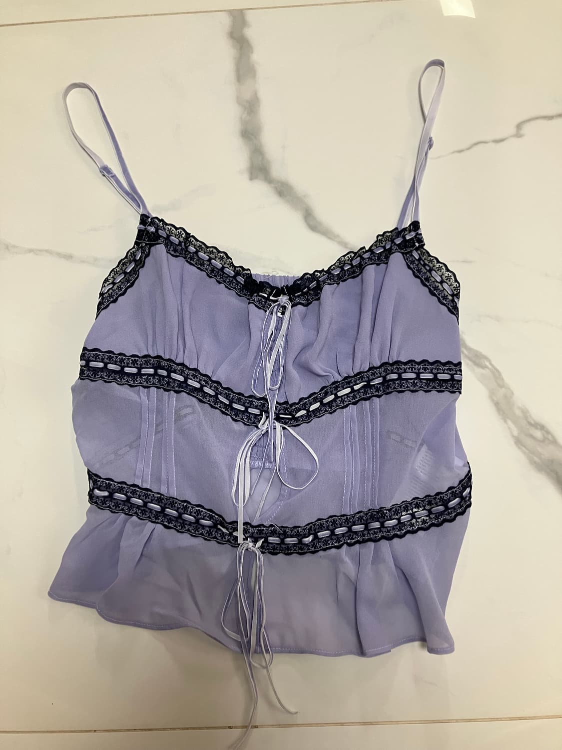 Kimch Blue 미착용 새거 레이스 리본 캐미솔 탑 라벤더 블루 상품이미지2