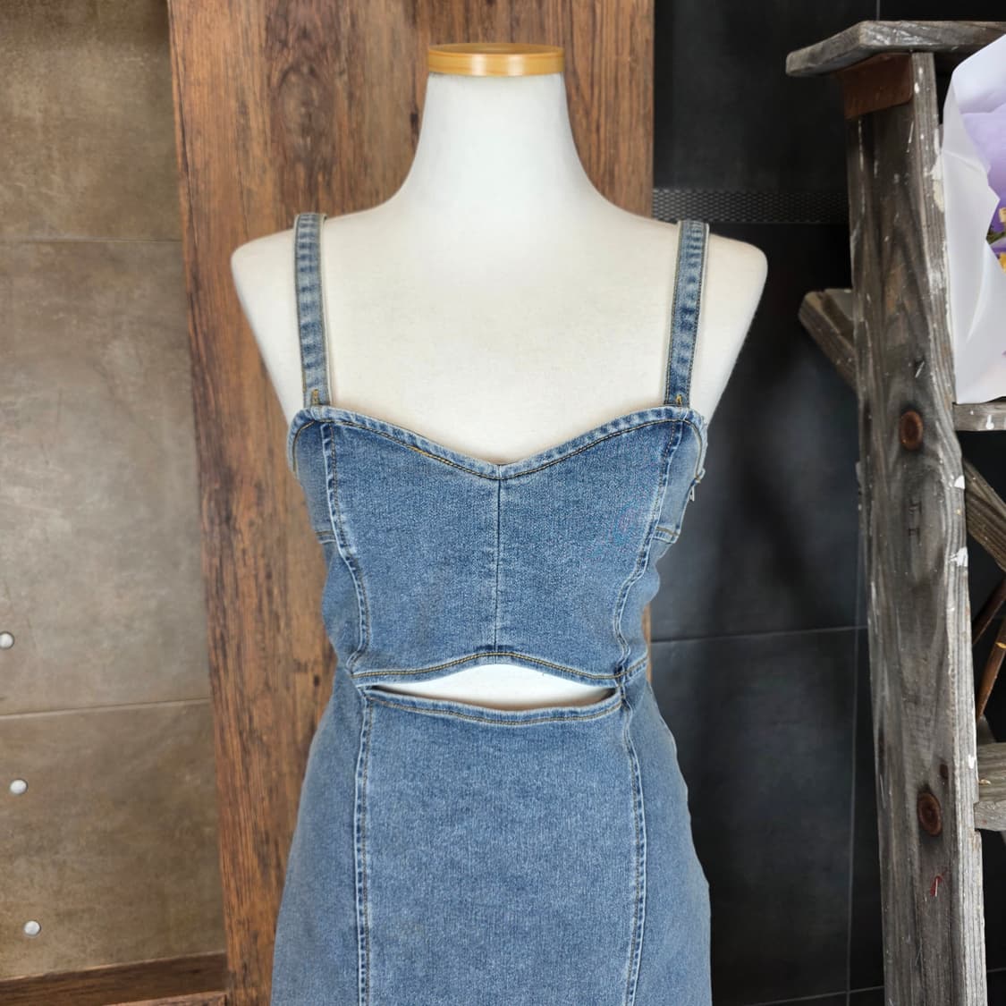 CUT OUT 데님 미니 원피스  상품이미지2