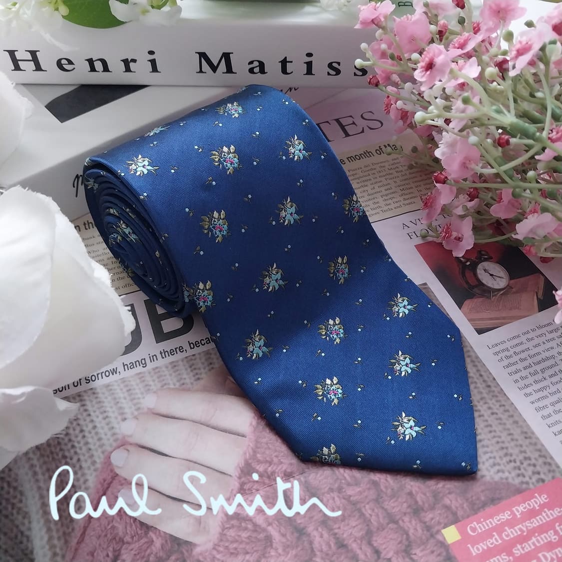 폴 스미스 실크 블루 플라워 자카드 넥타이 8cm A+등급 K1800
 상품이미지2