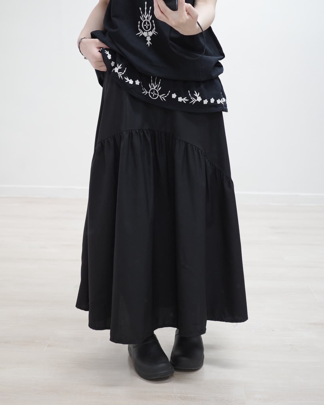 Black shirring skirt 상품이미지1