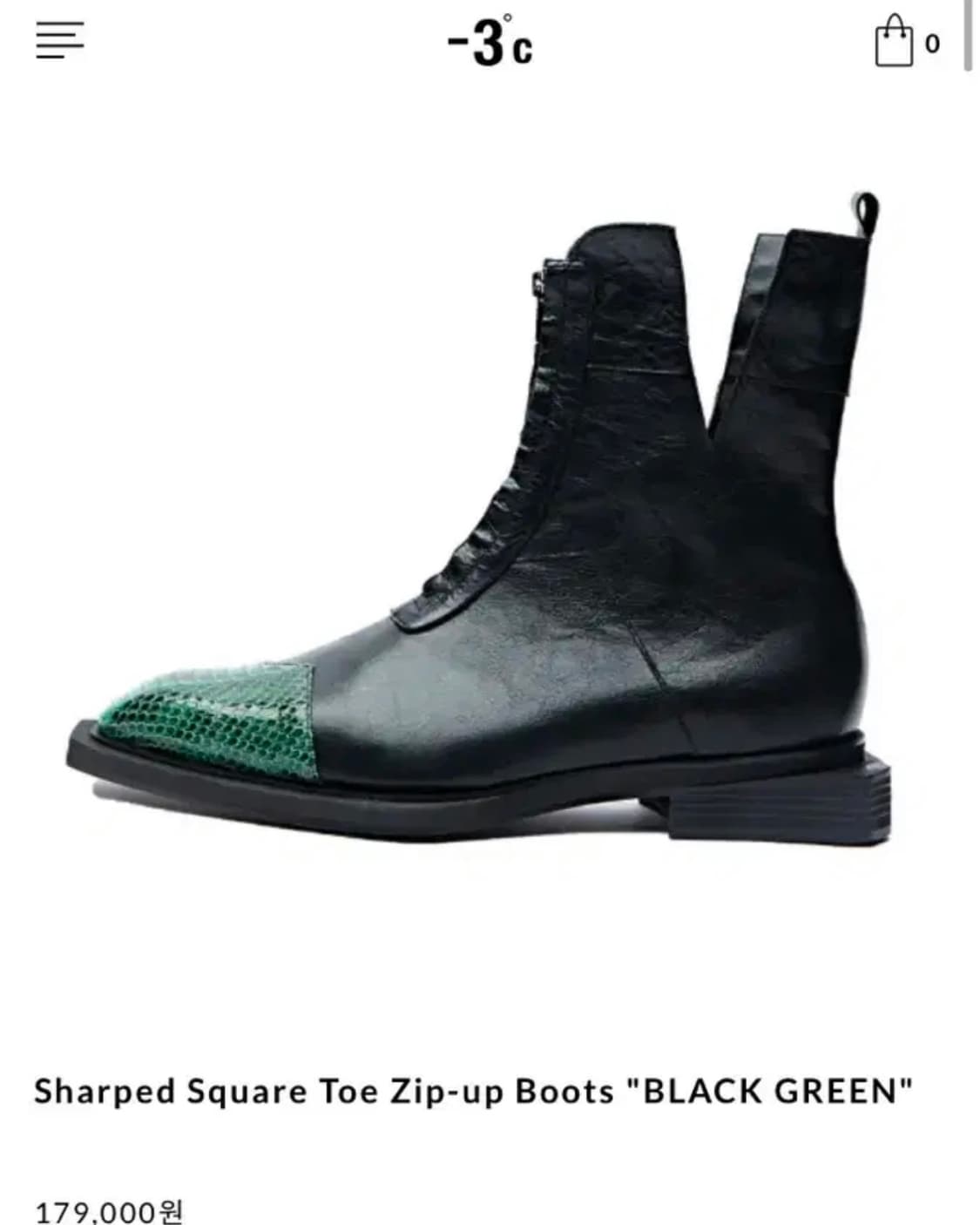 네거티브쓰리 Sharped Square Toe Zip-up Boots 상품이미지1