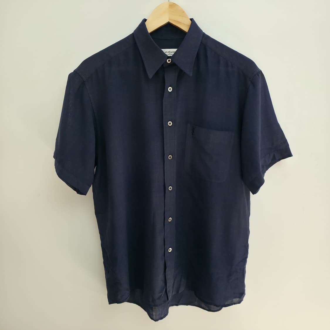 [L] YSL 입생로랑 네이비 반팔 린넨 셔츠 상품이미지1
