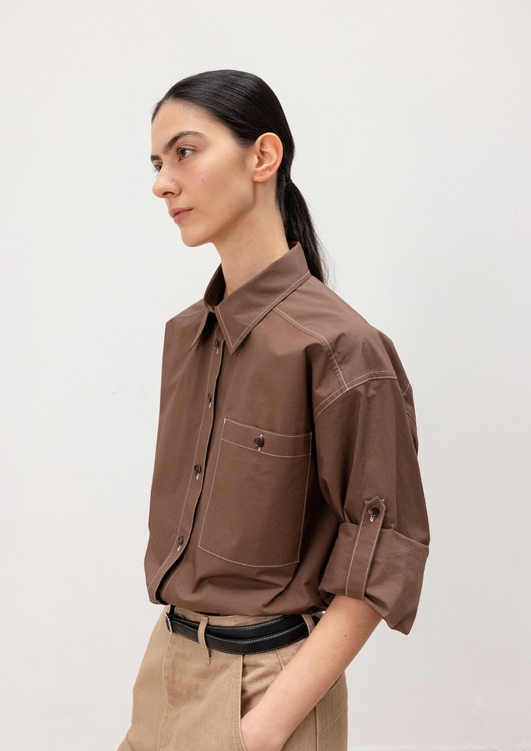 문달 하우스 롤업 셔츠 Haus Roll-up Shirt in Brown 상품이미지2