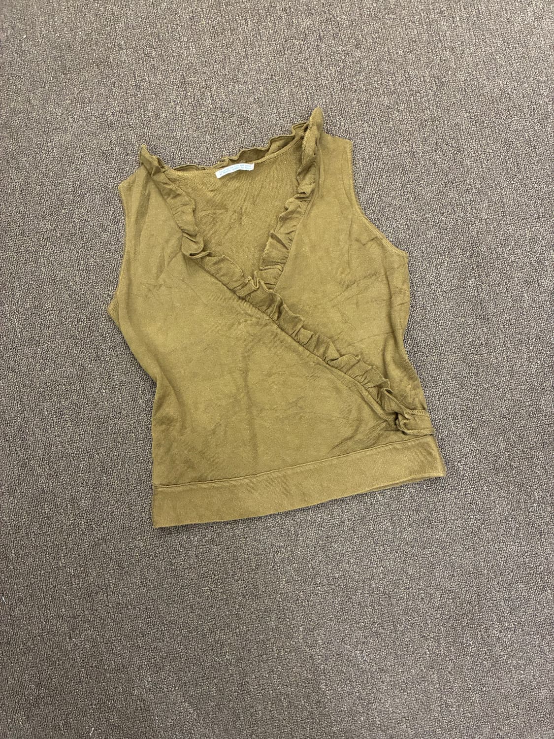 M)Japanese vintage 여성 프릴 디테일 카키 슬리브리스 상품이미지1