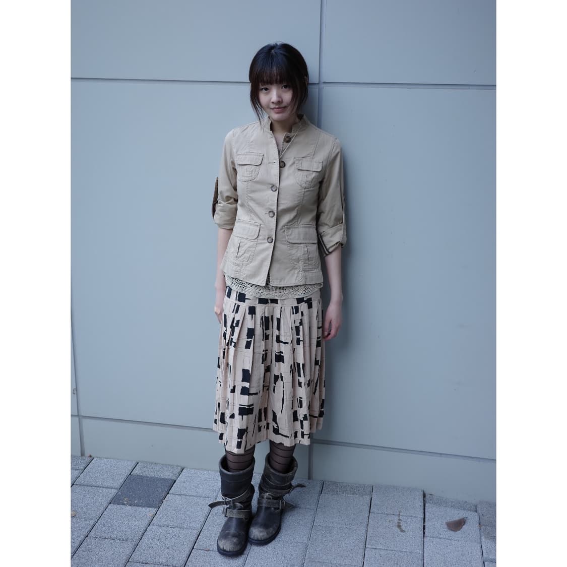 빈티지 베이지 미디 스커트 상품이미지4