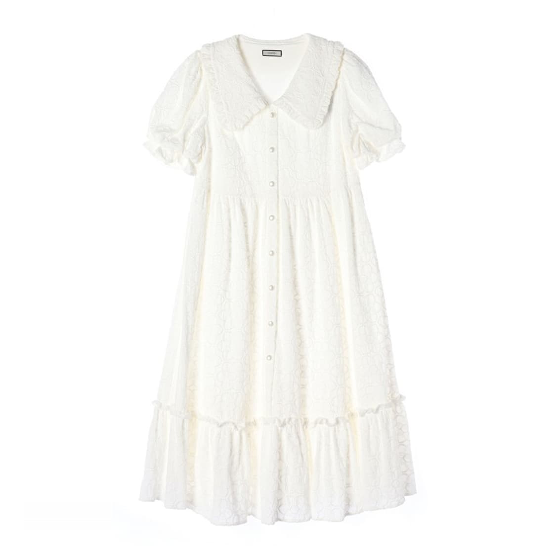 KUOSE 퓨어 화이트 코튼 펀칭 아일렛 롱 원피스 상품이미지1