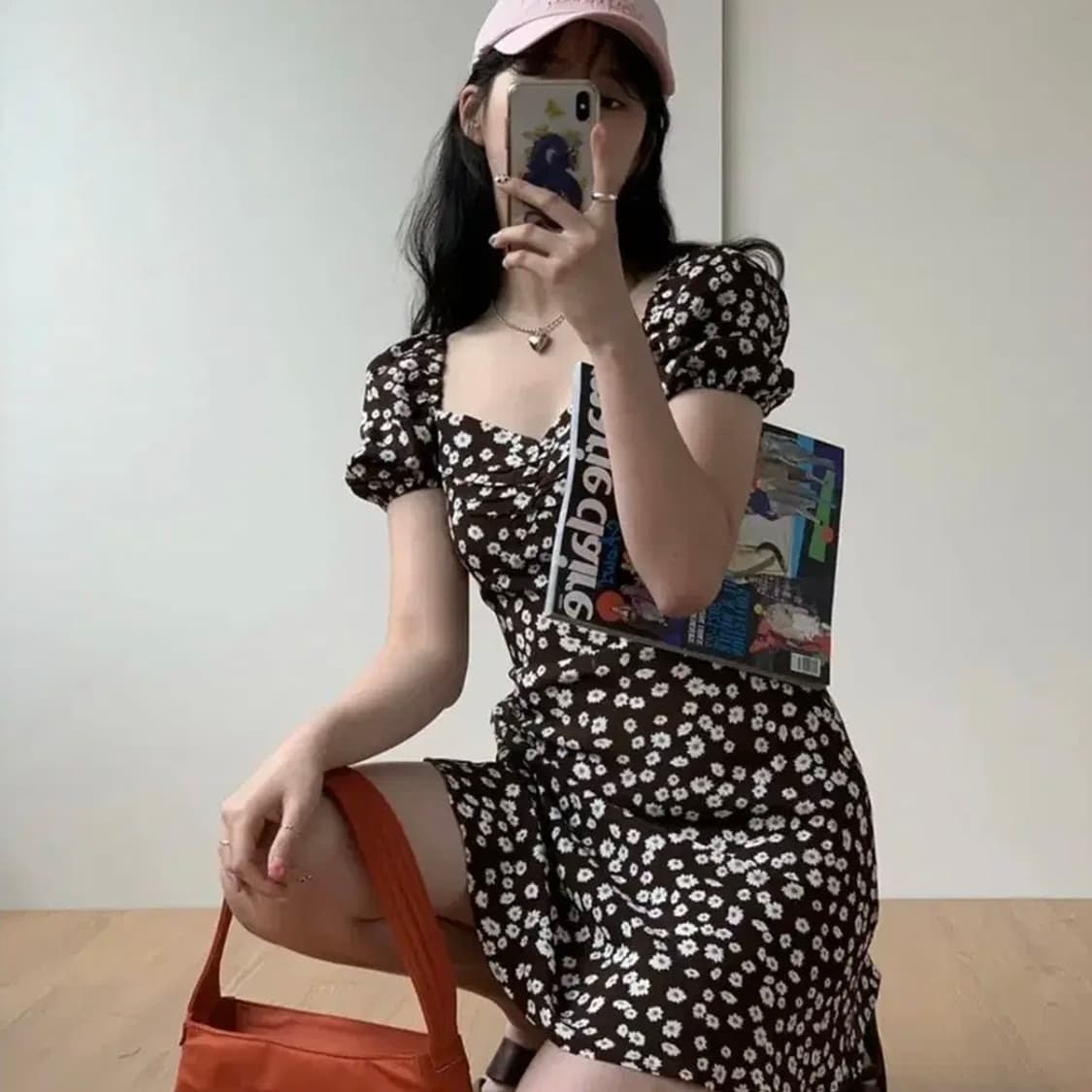 [새상품] 루루서울 리플리 퍼프 미니 드레스 브라운 상품이미지6