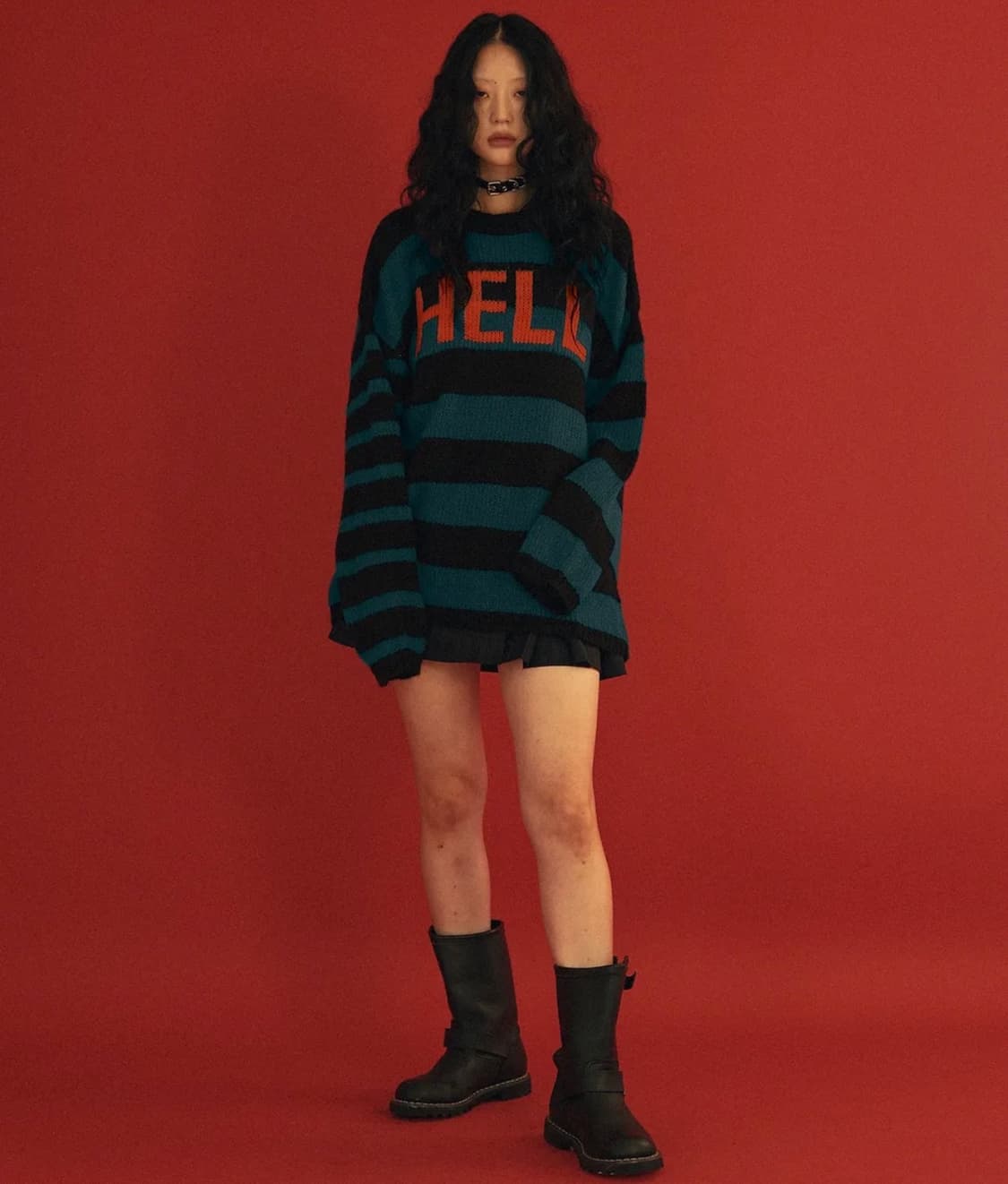 클럿스튜디오 헬 스트라이프 니트 탑 그린 남녀공용 여성니트 남성니트 상품이미지1