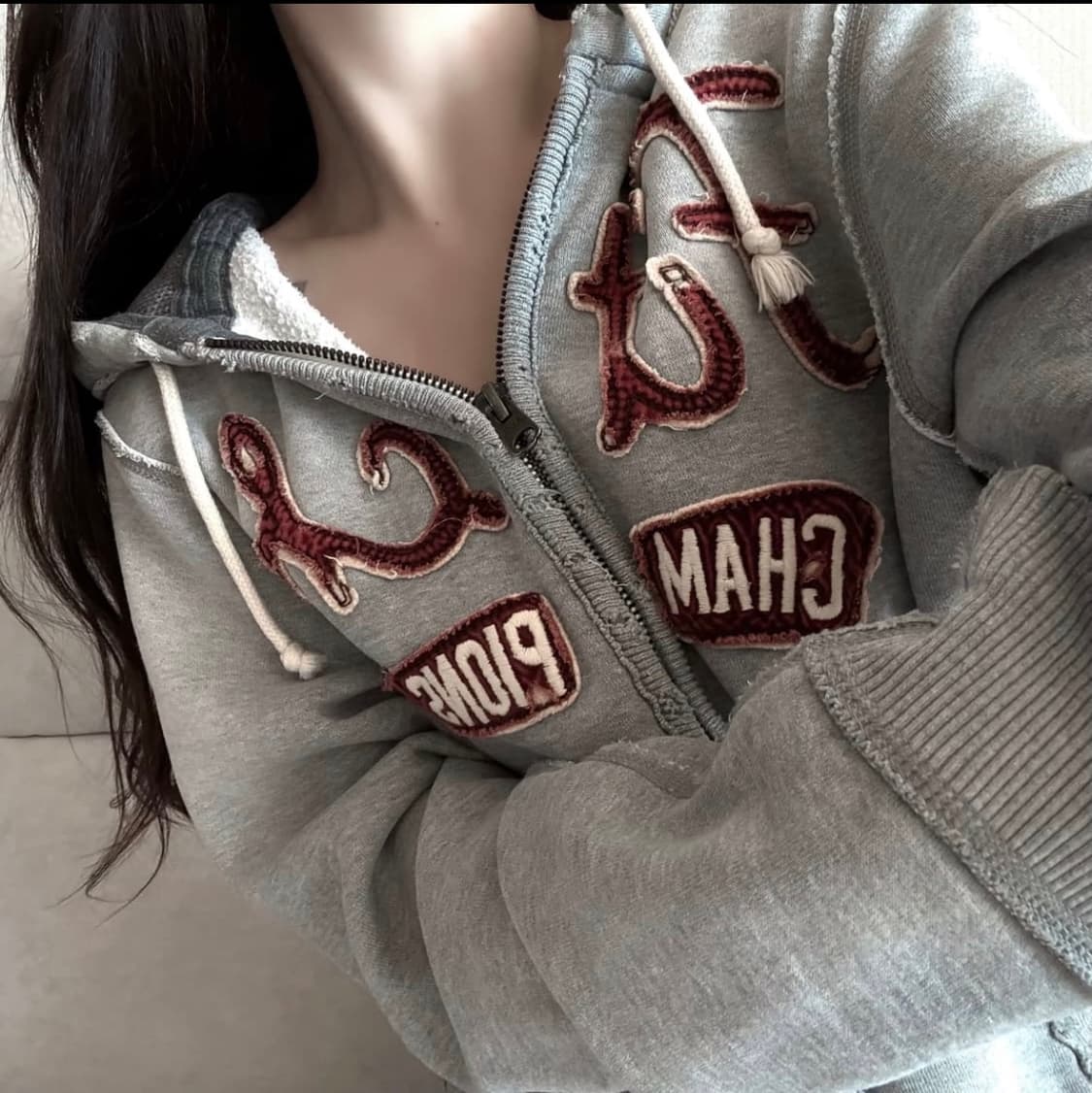 아베크롬비 그레이 버건디 후드집업 상품이미지1