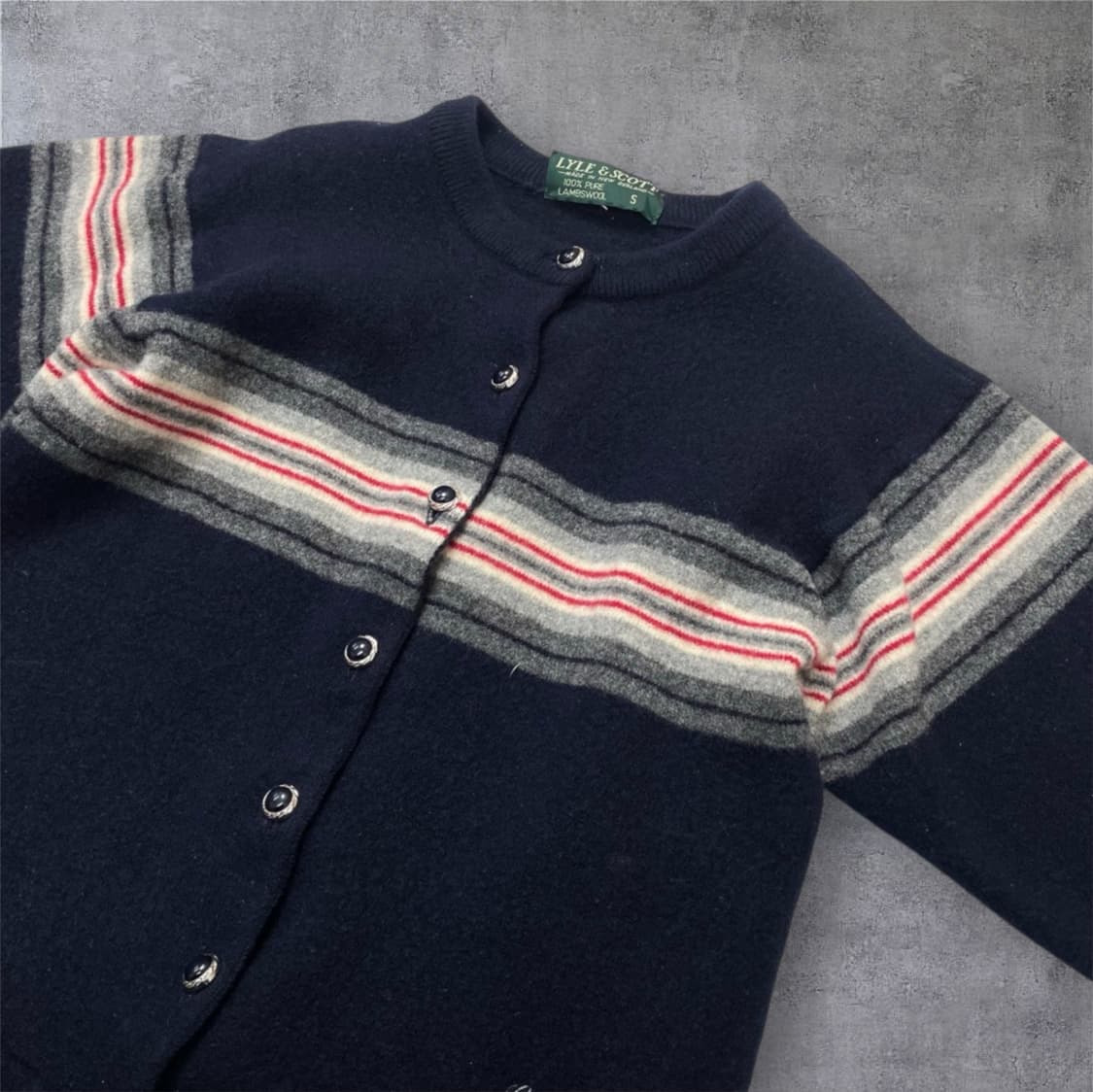 라일앤스스코트 네이비 스트라이프 퓨어 램스울 니트 가디건 S 상품이미지5