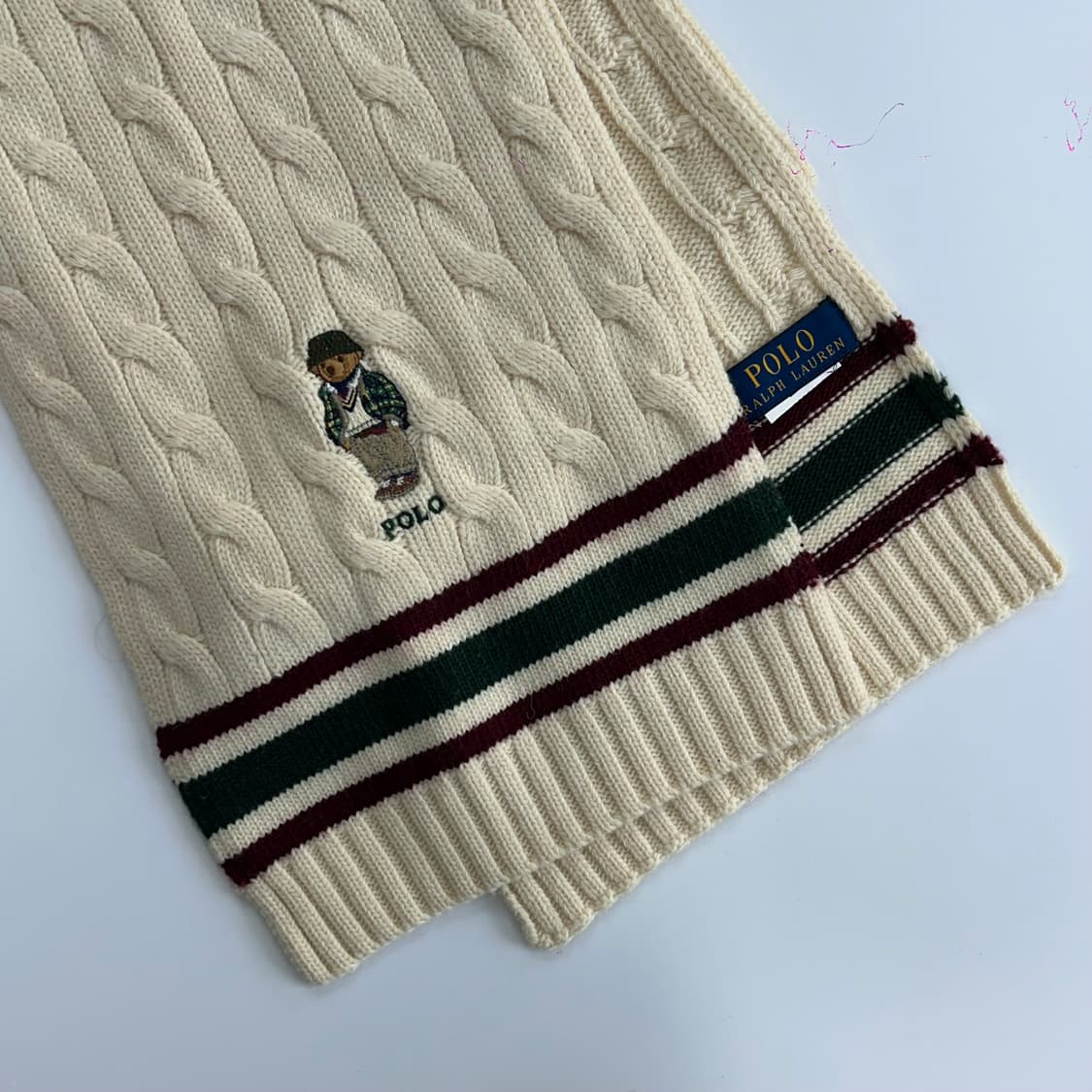 Polo 폴로 베어로고 아이보리 케이블 니트 목도리 상품이미지4