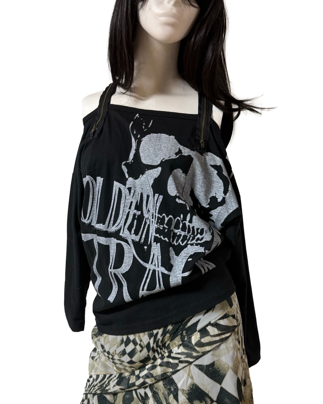 빈티지 Y2k 펑크 오프숄더 스쿨 탑 상품이미지2