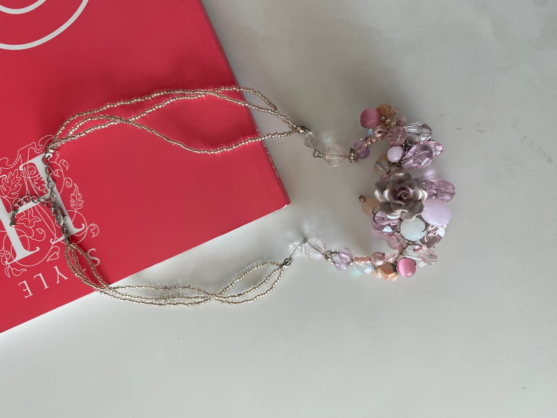 페어리 y2k 키치 핑크 플라워 비즈 목걸이 상품이미지3