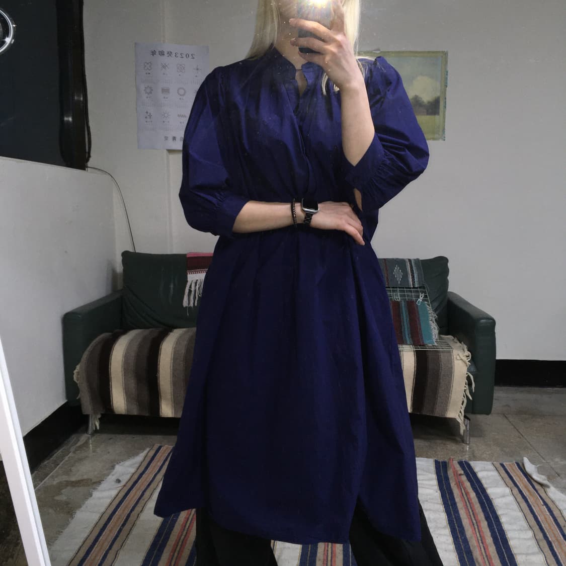 투티/0335 COS 빅 사이즈 롱 원피스 프릴 퍼프 소매 퍼플 네이비 상품이미지1