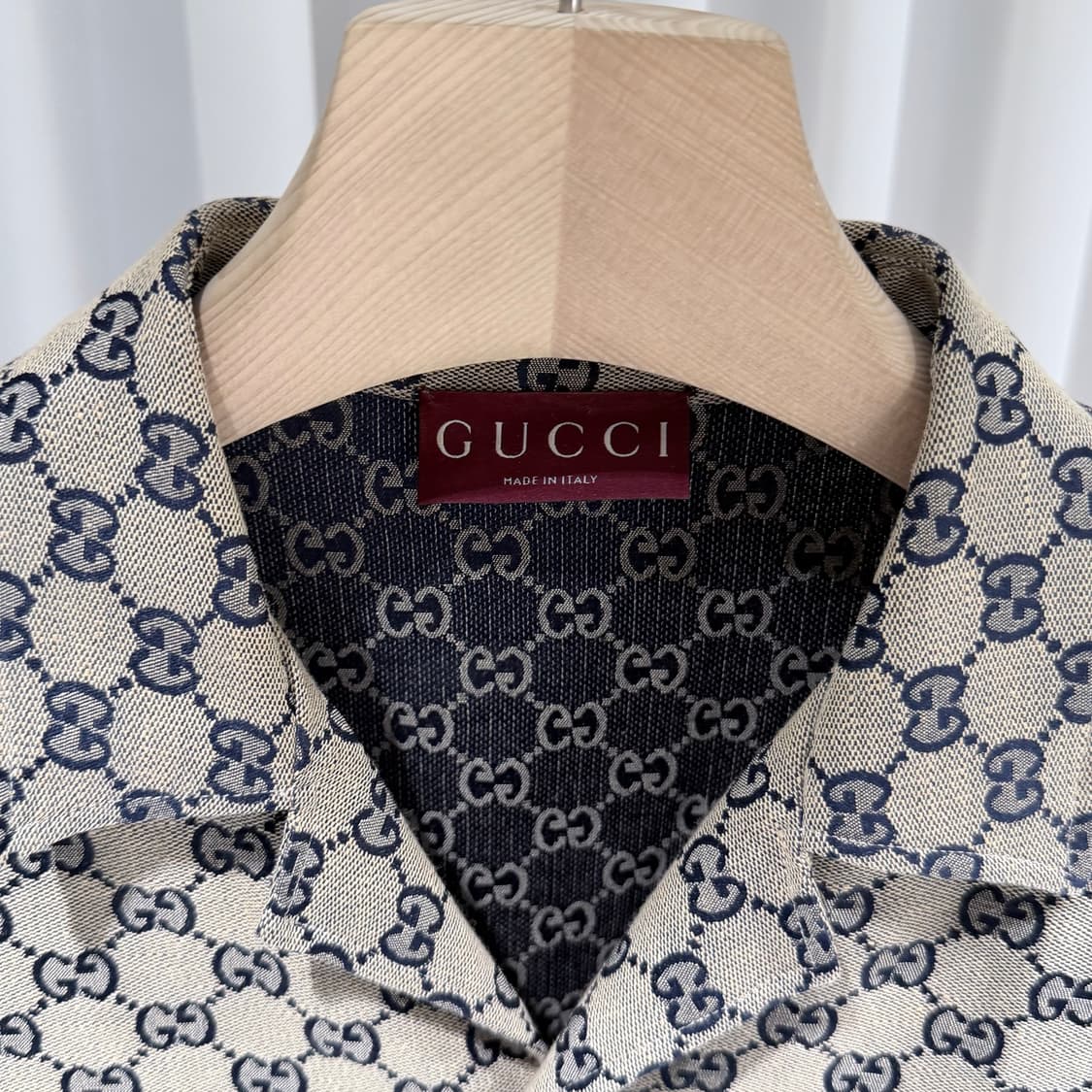 (S/48) / 구찌 GG 모노그램 카라 반팔 셔츠 베이지 상품이미지4