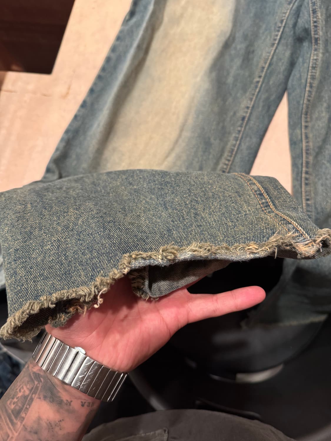 빈티지 데미지 와이드 데님 팬츠 상품이미지2