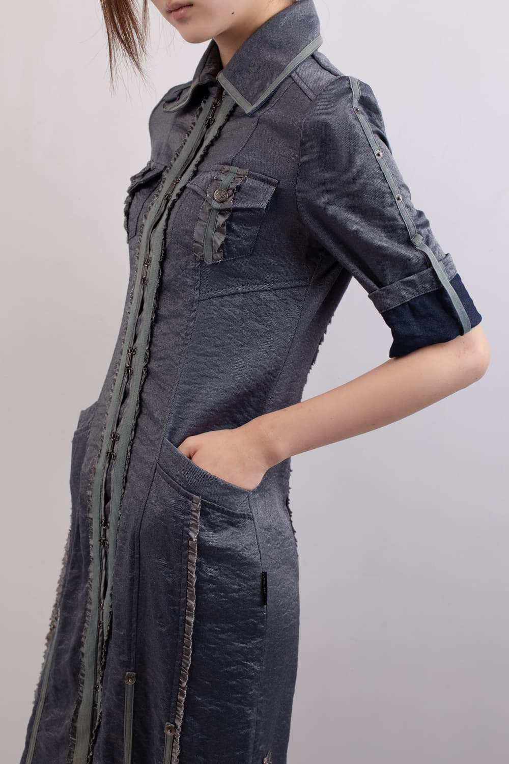 OZZONESTE GLOSSY MILITARY SHIRT DRESS 상품이미지1