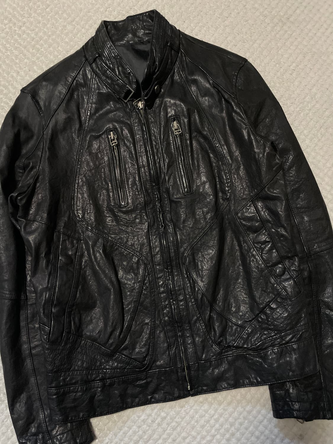 광희시장 웨스턴 무드 램스킨 양가죽 절개 레더 자켓 상품이미지5