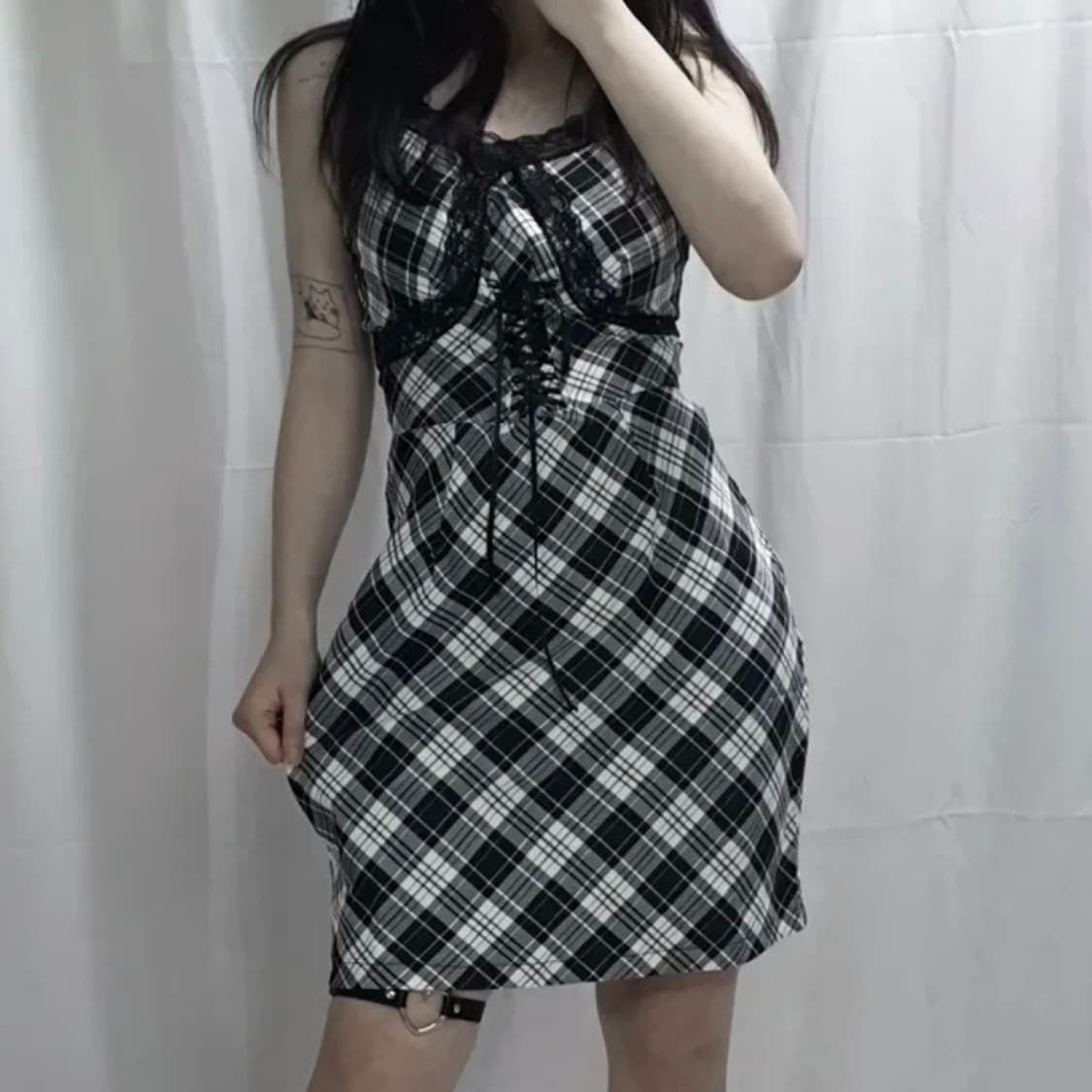 에이블리 쿠로비 체크 코르셋 원피스 상품이미지1